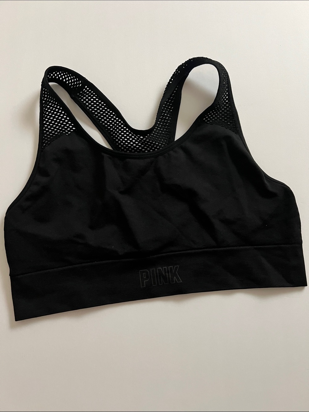 PINK Victoria's Secret Black Mesh Racerback Sports Bra with Logo Band